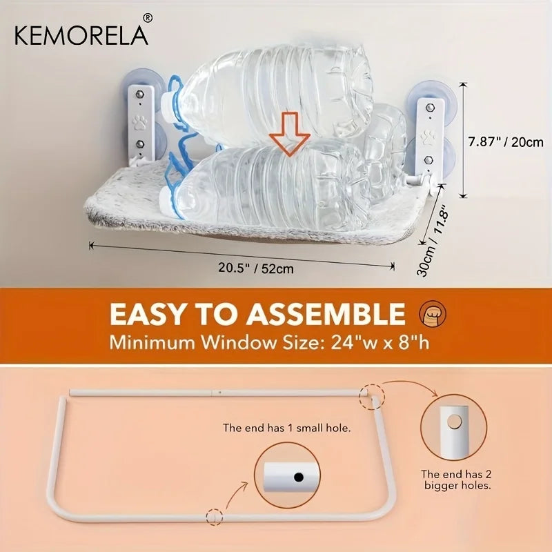 Foldable KEMORELA Cat Window Hammock with sturdy suction cups, soft fiber bed for cozy outdoor lounging.
