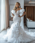 Elegant Ellie Moda mermaid wedding dress by SHOWLU FASHION STORE featuring off-shoulder design, crystal embellishments, and tulle fabric.