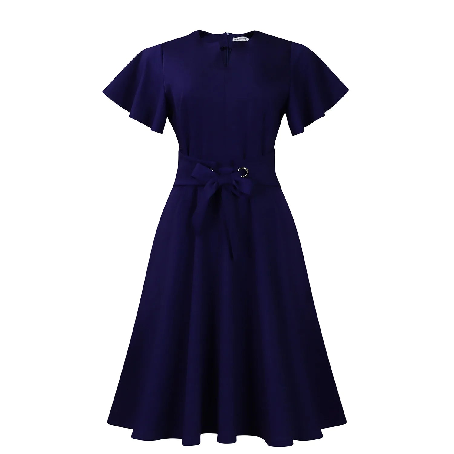 Elegant ILUKiss women's V-neck tie waist midi dress in soft fabric, perfect for summer fashion, shown in a stylish outdoor setting.
