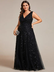 Plus Size Evening Dresses Deep V-neck Sparkling Sleeveless Leaf 2024 Ever Pretty of Sequin A-Line Dark Green Bridesmaid dress SHOWLU FASHION STORE