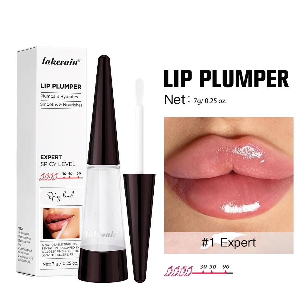 Showlu Smart General Lip Oil Plumper bottle with applicator brush, showcasing a sleek, hydrating lip treatment.