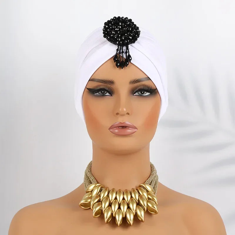 Indian Women Chemo Cap Muslim Diamonds Hijab Pleated Turban Wrap Headscarf Beanies Hair Loss Bonnet Hat Femme Turbante Mujer New SHOWLU FASHION STORE