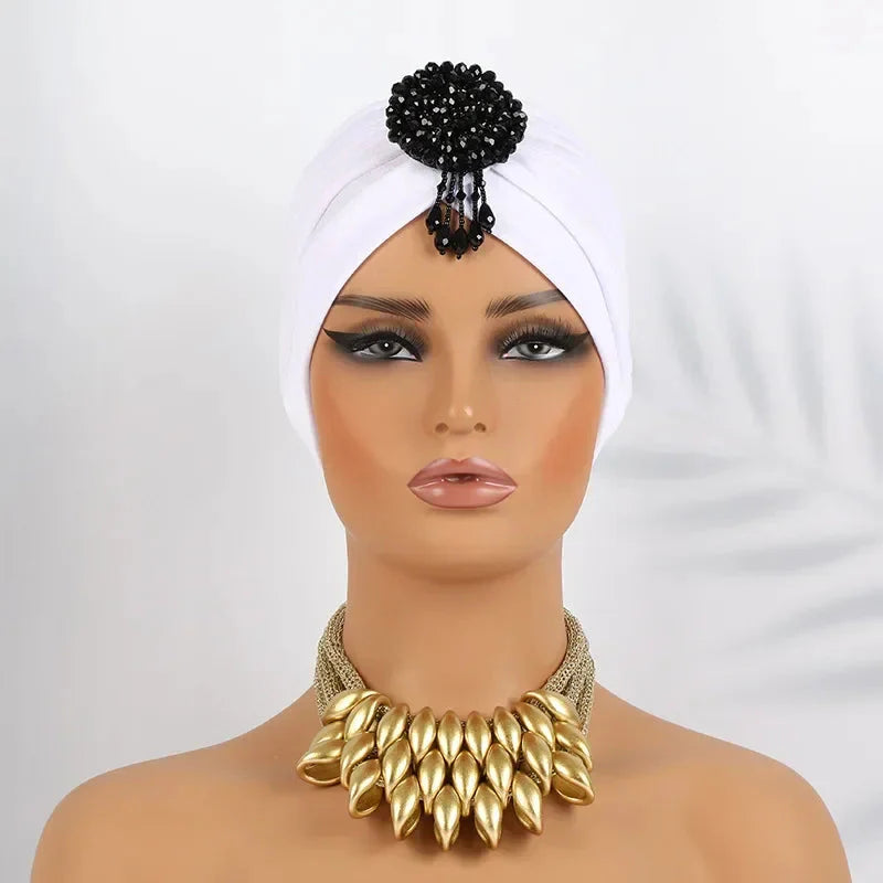 Showlu Fashion women's diamond pleated hijab turban, chemo cap wrap with elegant design and comfortable fit.