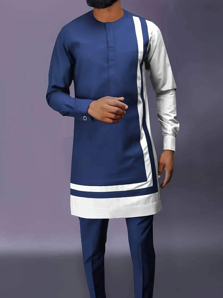 Showlu Men's casual two-piece set with long-sleeved top and trousers, stylish and comfortable for everyday wear.