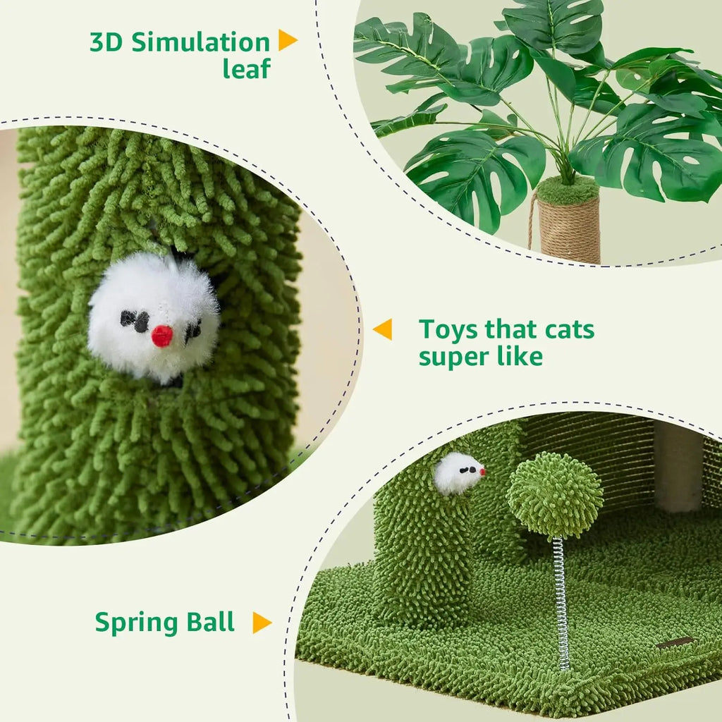 Showlu 48-inch cat tree tower with scratching post and cozy hammock for cats to climb, scratch, and relax.