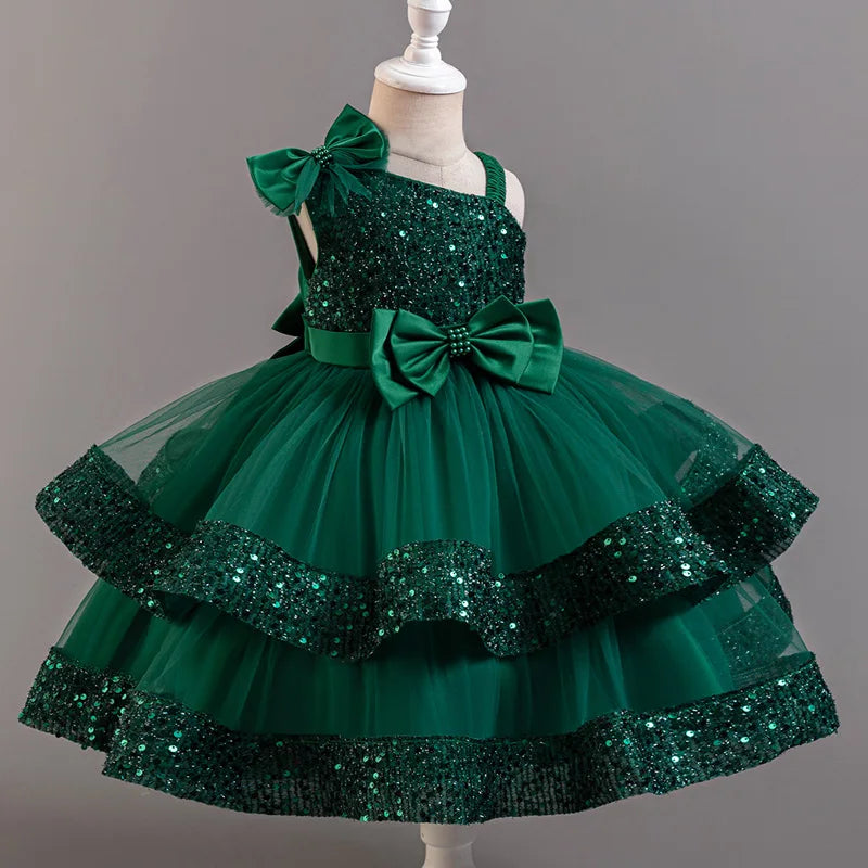 Sequin flower girl dress for girls by Showlu Fashion, sleeveless ball gown with floral embellishments for special occasions