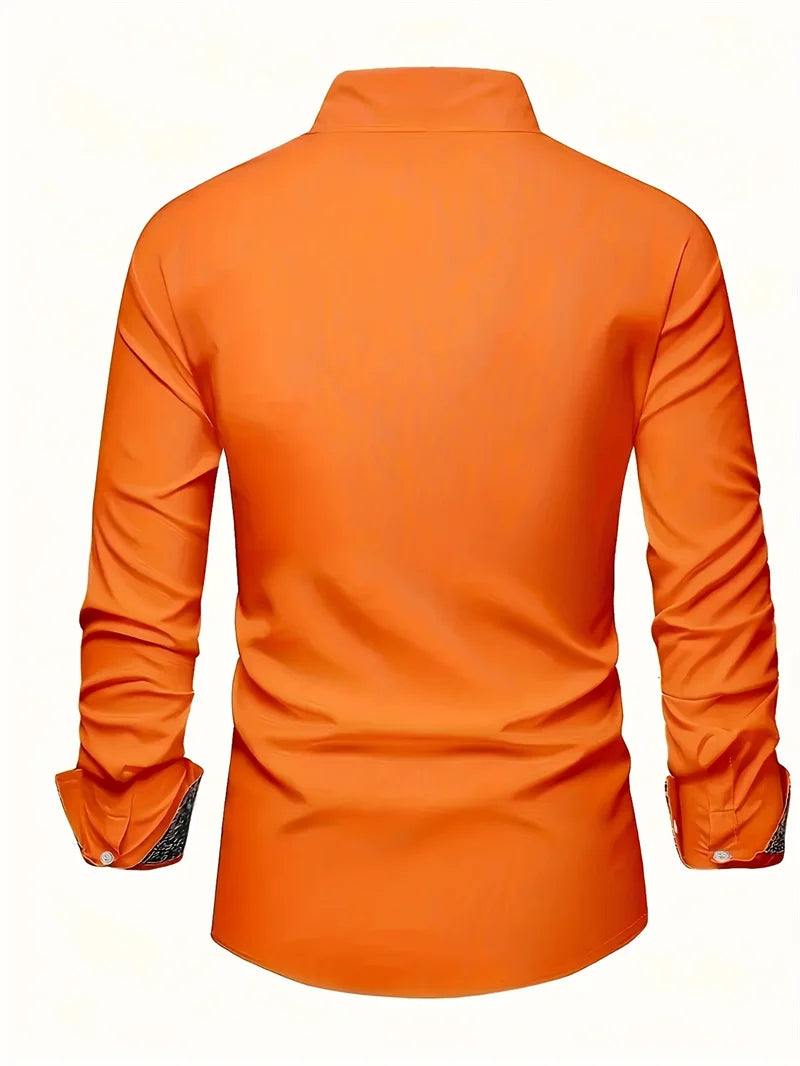 Men's silk and bamboo fiber printed casual long sleeve shirt by Showlu Fashion with stylish design and comfortable fit.