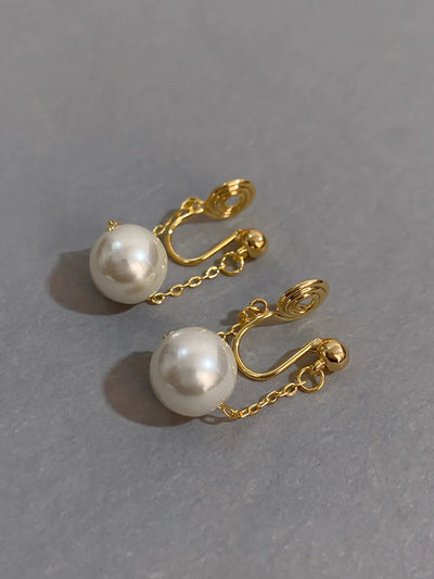 Vintage Simple Pearl Mosquito Coil Painless Clip Earrings for Woman Without Piercing Hanging Chain Drop Earrings Party Jewelry