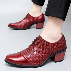 Men's Leather Shoes Banquet Dress Shoes Formal Occasions Men's Business Leather Shoes Office Red High Heels Pointed Shoes