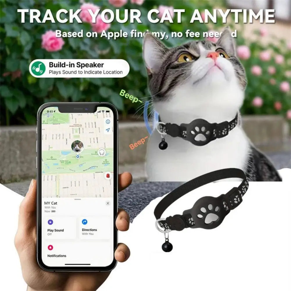Showlu waterproof smart GPS cat collar with reflective safety strip, anti-lost tracker, designed for secure pet identification.
