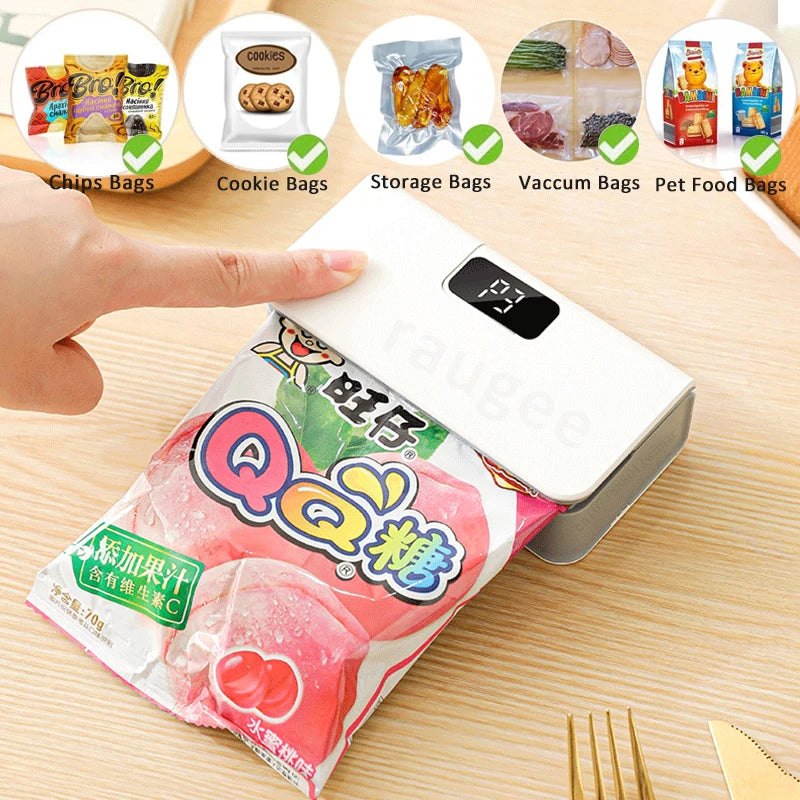 Showlu Smart General mini bag sealer in black, showing its compact design and sealing strip for airtight food storage.