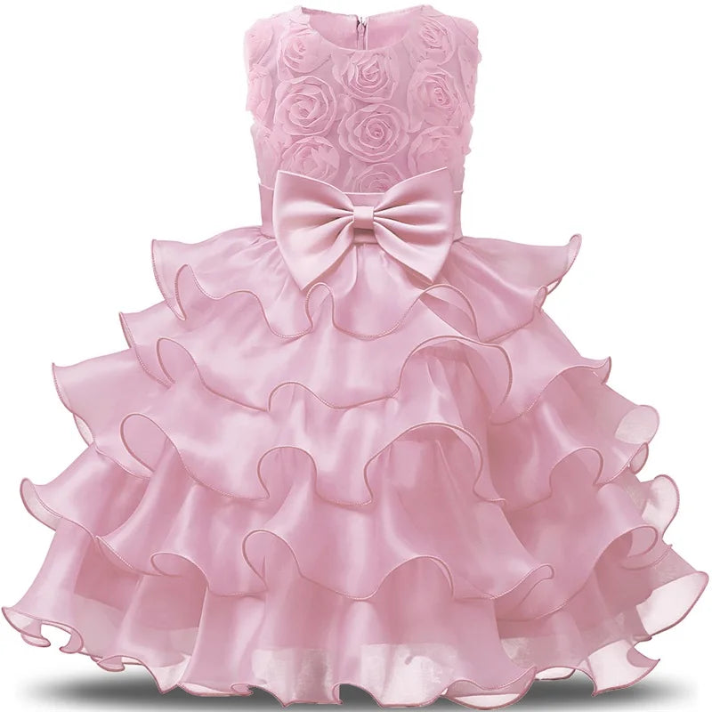Baby girl flower girl dress for wedding, first communion, or birthday, with lace and tulle, by Showlu Fashion Store, for ages 2-8 years.
