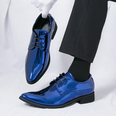 New Gentleman Pointed Blue Green Gold Red Patent Leather Dress Casual Derby Shoes For Men Wedding Homecoming Footwear