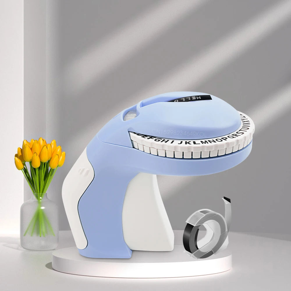 Showlu Smart General manual embossing label maker printing 3D tape with 9mm width, designed for creating custom embossed labels.