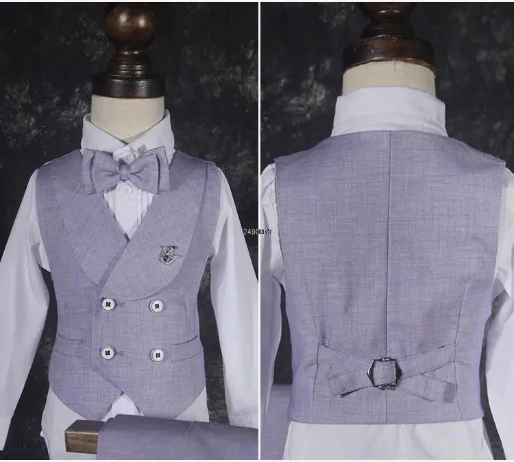 Purple boys' formal wedding suit by SHOWLU FASHION STORE, 5-piece birthday tuxedo with jacket, shirt, pants, vest, and bow tie.