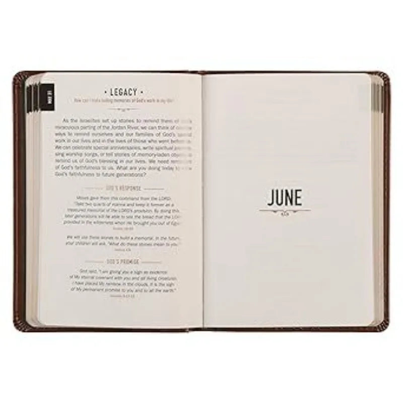 Brown leather men's prayer journal titled "One Minute With God" for daily reflections, featuring 365 pages for prayer and devotion.