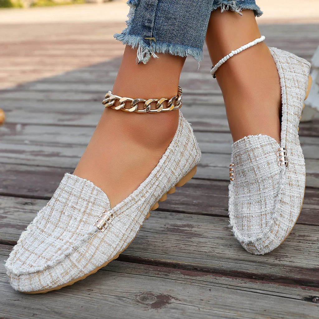 Women's floral fabric loafers by SHOWLU FASHION STORE, elegant slip-on flat shoes with colorful floral pattern and comfortable design.