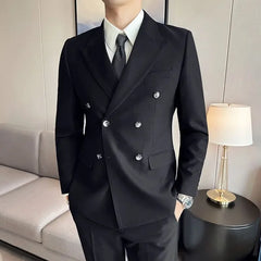 Spring Autumn Full Men's Suits and Blazers New In 2 Piece Outfit Set Male Double Breasted Classic Gentleman Ceremony Luxury