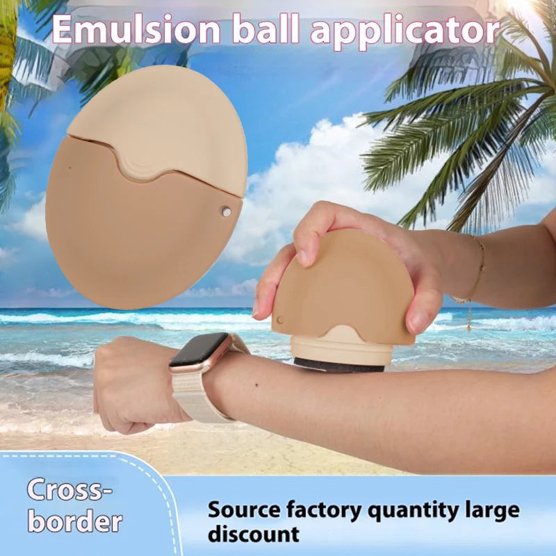 Refillable silicone suncream roller applicator in oval shape with colorful stitching, ideal for travel and personal skincare use.