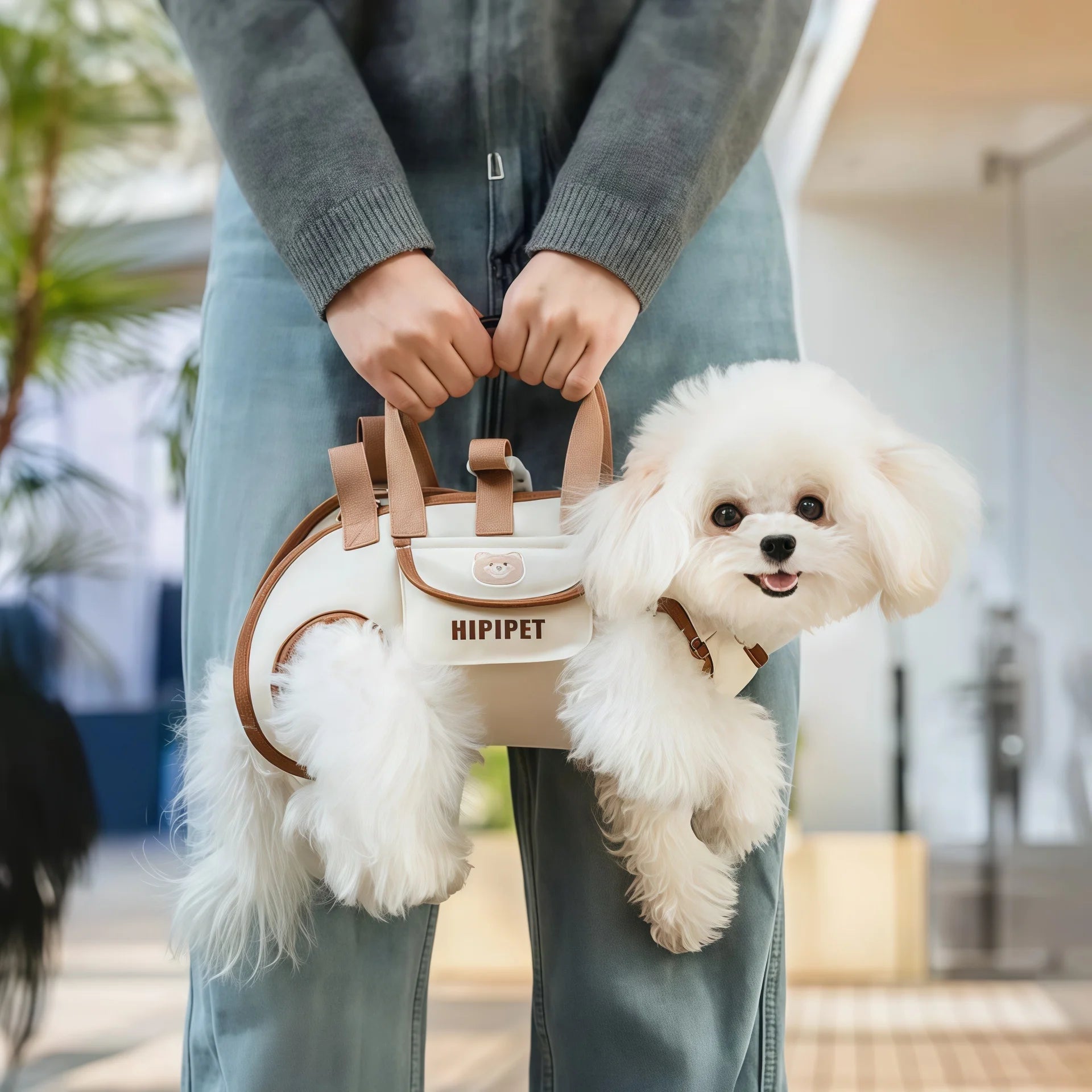 Dog lift harness backpack for small dogs, Showlu Fashion, with handle and leash, outdoor sling carrier for cats and pets.