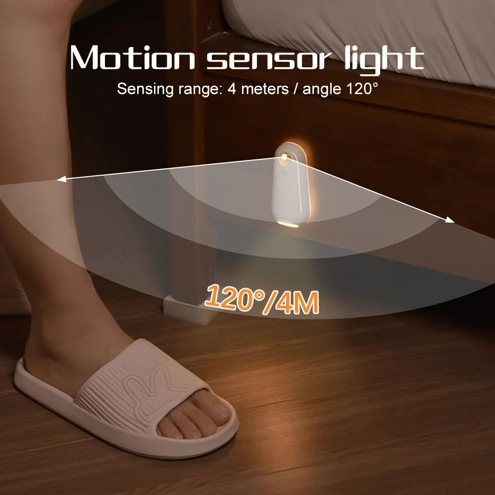 Showlu Smart General motion sensor mouse LED night light illuminating a dark room with a sleek, compact design.
