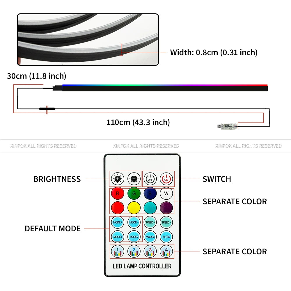 Showlu Smart General Car LED Ambient Lights illuminated inside a vehicle with customizable color options and modern design.