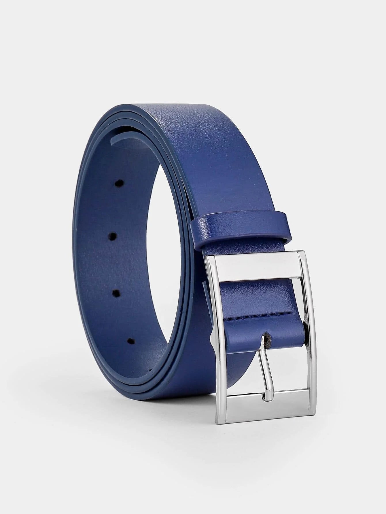 Men's faux leather belt with pin buckle, casual and business style, featuring a sleek design and durable construction.