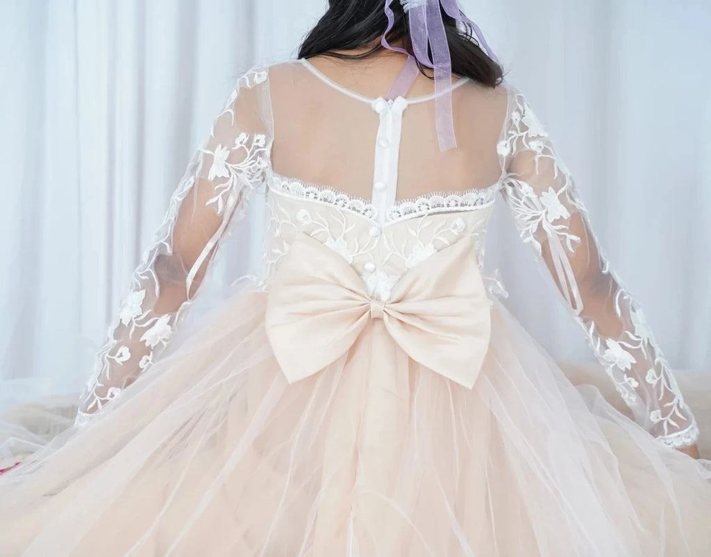 Lace floral tulle ball gown for girls, MisShow Flower Girl Dress by Showlu Fashion, perfect for weddings and special occasions.