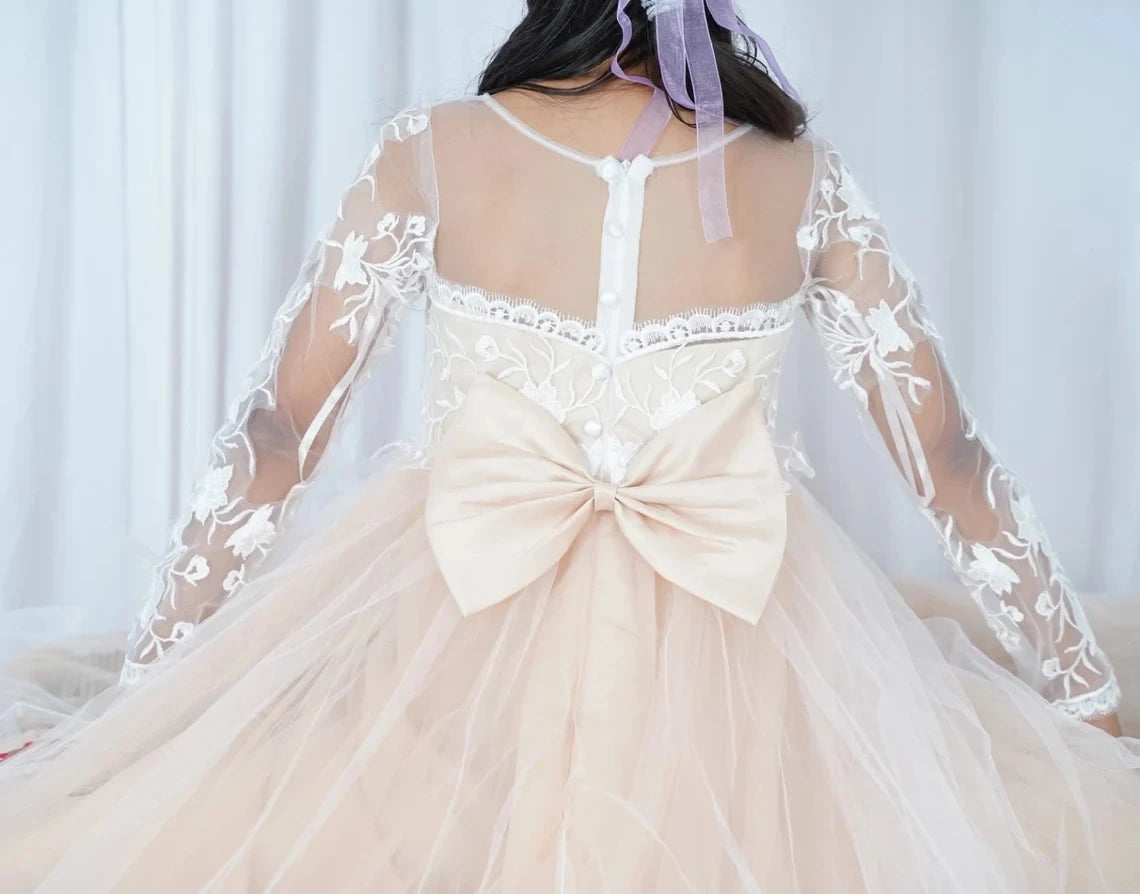 Lace floral tulle ball gown for girls, MisShow Flower Girl Dress by Showlu Fashion, perfect for weddings and special occasions.