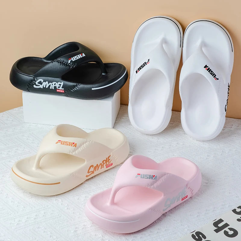 Soft sole platform flip flops for women and men, Showlu Fashion, summer beach slippers with thick soles and non-slip design.