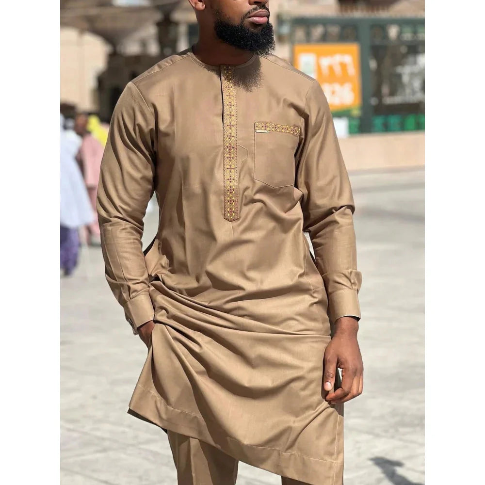 SHOWLU FASHION men's striped two-piece suit with formal cotton blend fabric, featuring a tailored jacket and matching trousers.