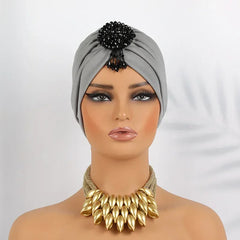 Indian Women Chemo Cap Muslim Diamonds Hijab Pleated Turban Wrap Headscarf Beanies Hair Loss Bonnet Hat Femme Turbante Mujer New SHOWLU FASHION STORE