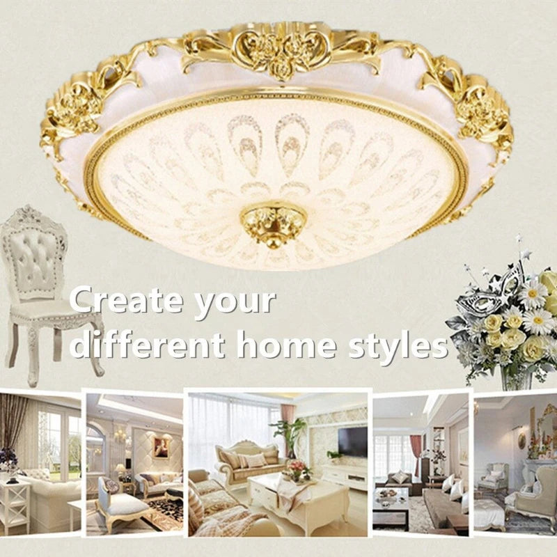 Modern round LED ceiling light by Showlu Fashion with gold glass surface mount, sleek and stylish lighting fixture.