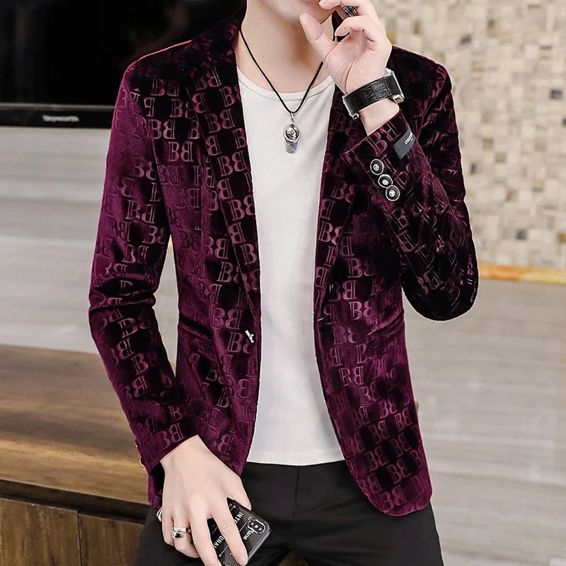 Golden velvet men's suit jacket，Internet famous men's suit jacket，Shiny men's suit jacket，men's Blazer，Blazer for men