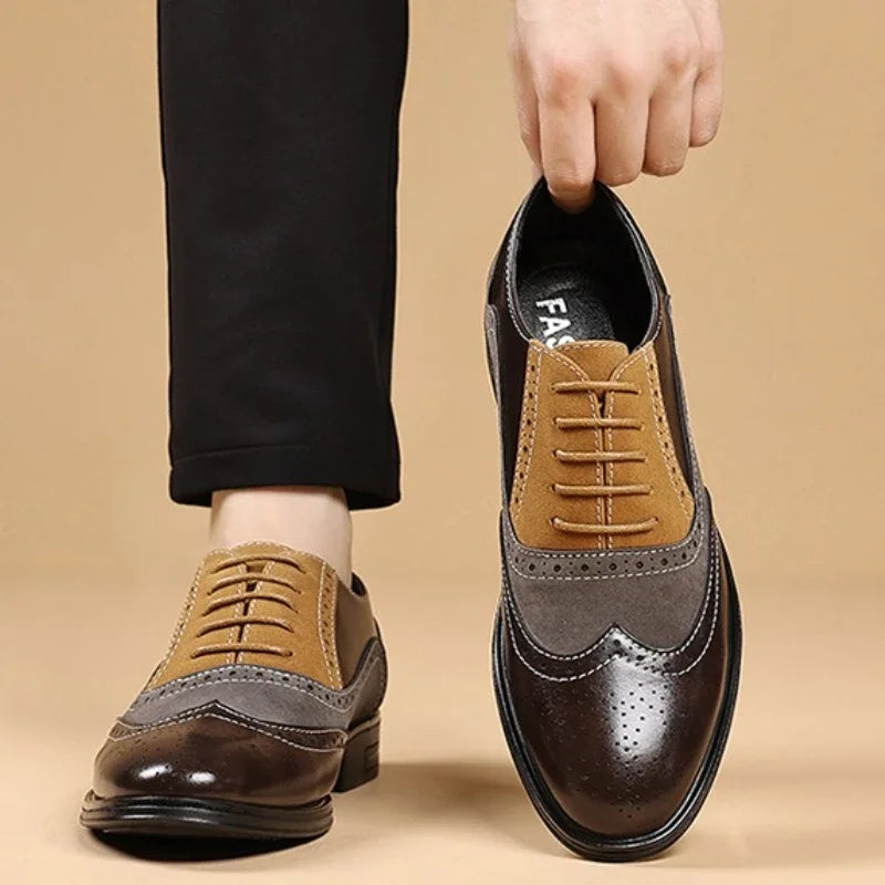 Men's leather shoes in a British style, featuring a retro formal design with comfort and large size options.