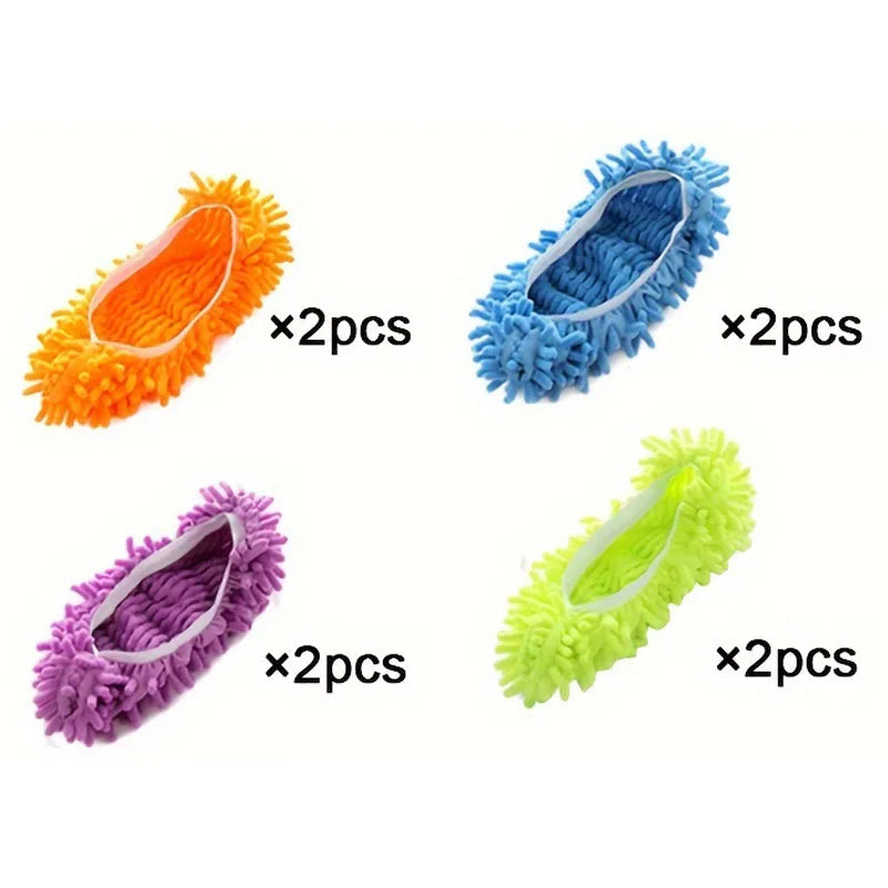 Showlu microfiber mop slippers with washable chenille soles, designed for easy floor cleaning and dusting.