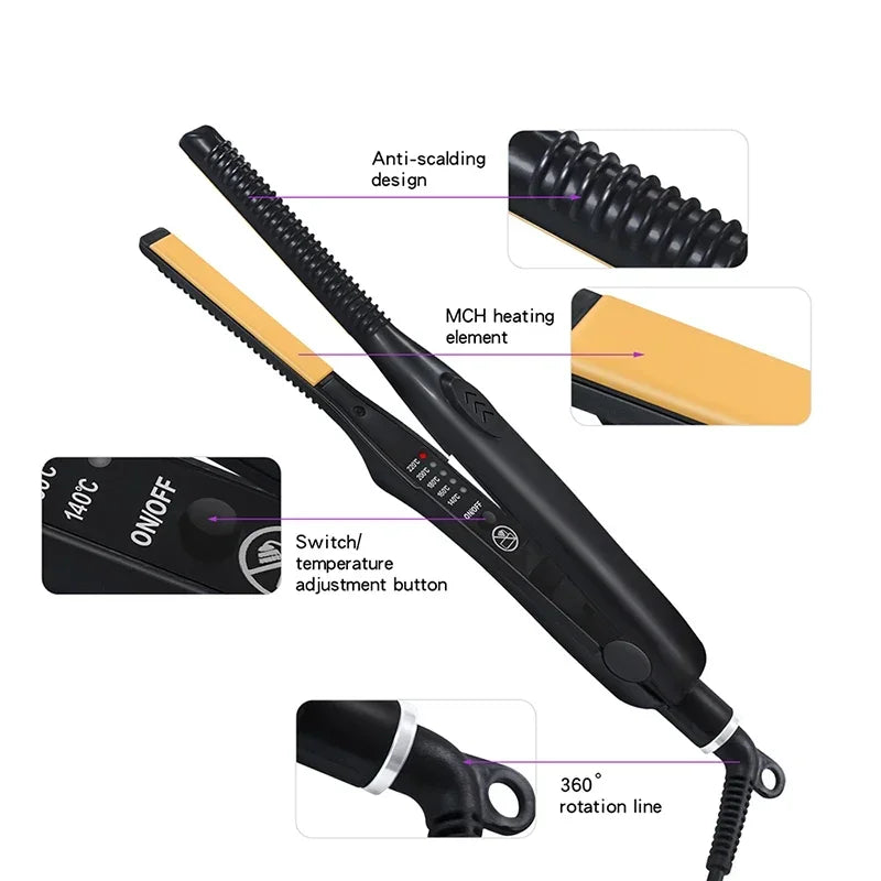 Showlu Smart General mini hair straightener with black and pink design, compact and portable for quick styling.