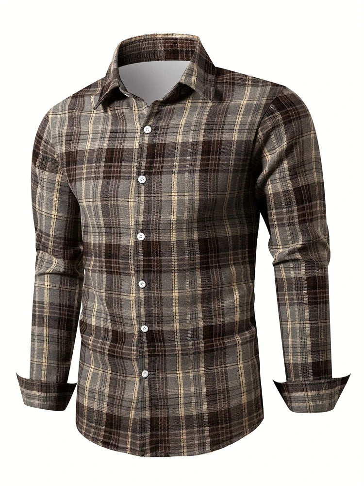 Men's long sleeve shirt with square stripe 3D print, button-down collar, casual animal pattern, autumn fashion by Showlu.