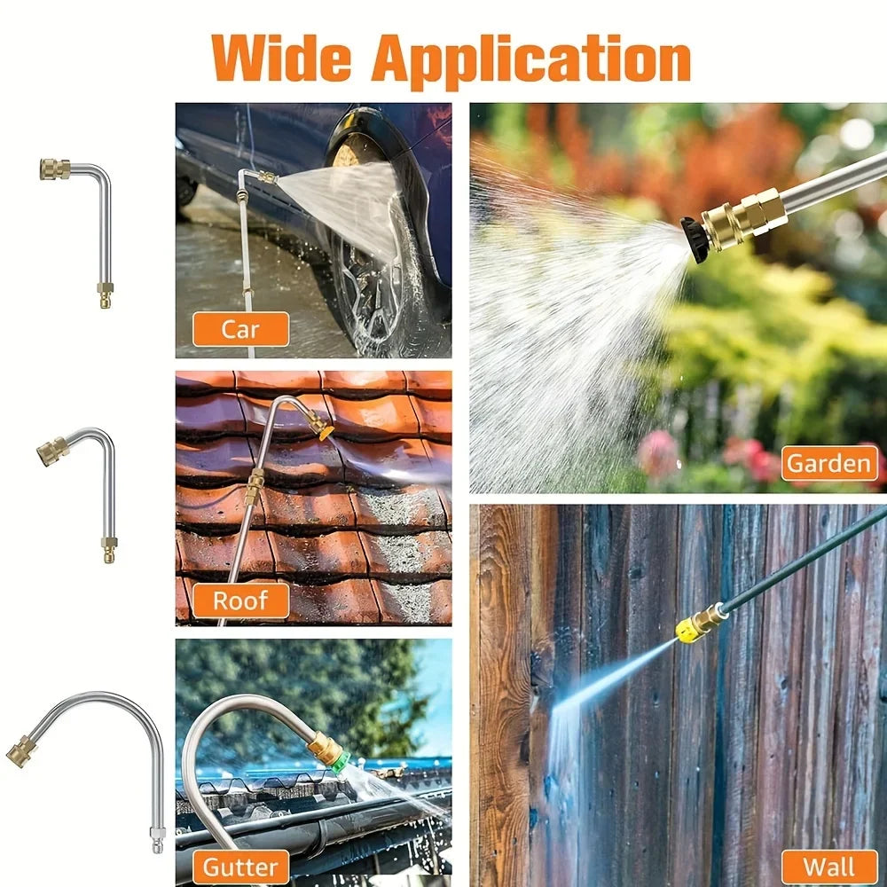 Showlu Smart General pressure washer quick-connect adapter set attached to a garden hose for easy nozzle attachment.