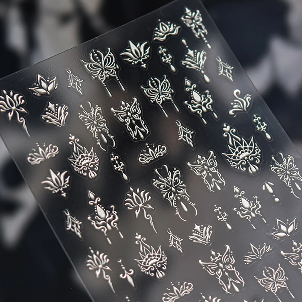 Elegant gold scepter 5D nail art stickers with gemstone design, perfect for luxurious manicure decoration, self-adhesive decals.