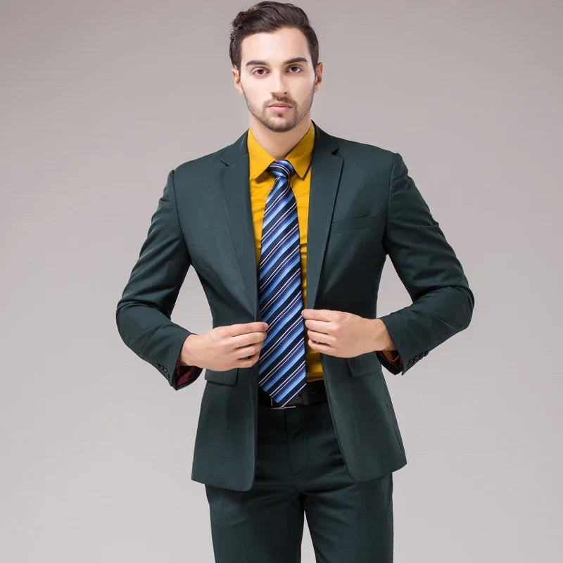 Men's blazer and trousers set by Showlu Fashion, solid color casual and office suit, suitable for formal events and weddings.