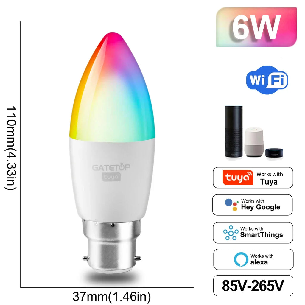 Smart WiFi adjustable color LED spotlight bulb from Showlu Smart General, showing a close-up of the bulb with colorful lighting options.