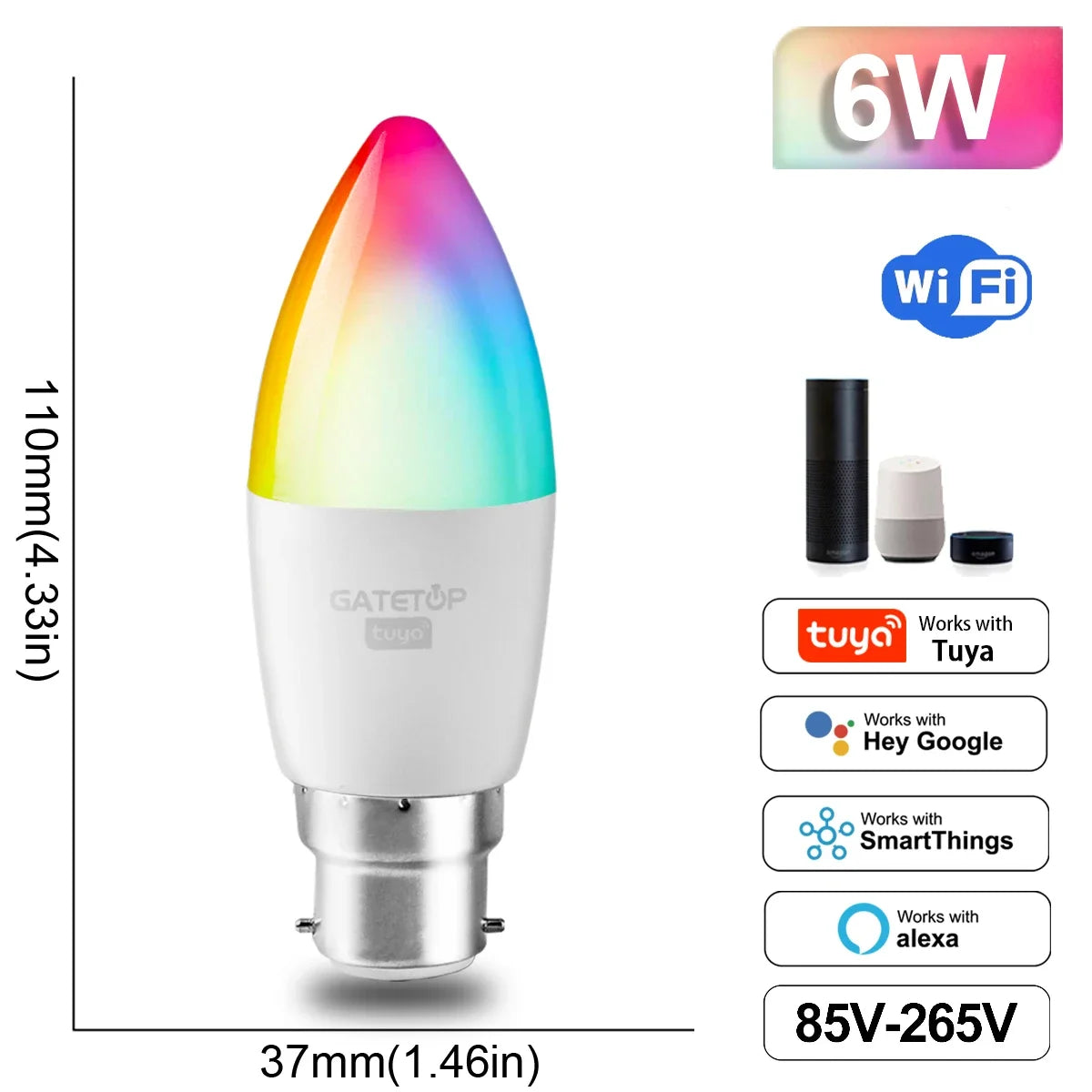Smart WiFi adjustable color LED spotlight bulb from Showlu Smart General, showing a close-up of the bulb with colorful lighting options.