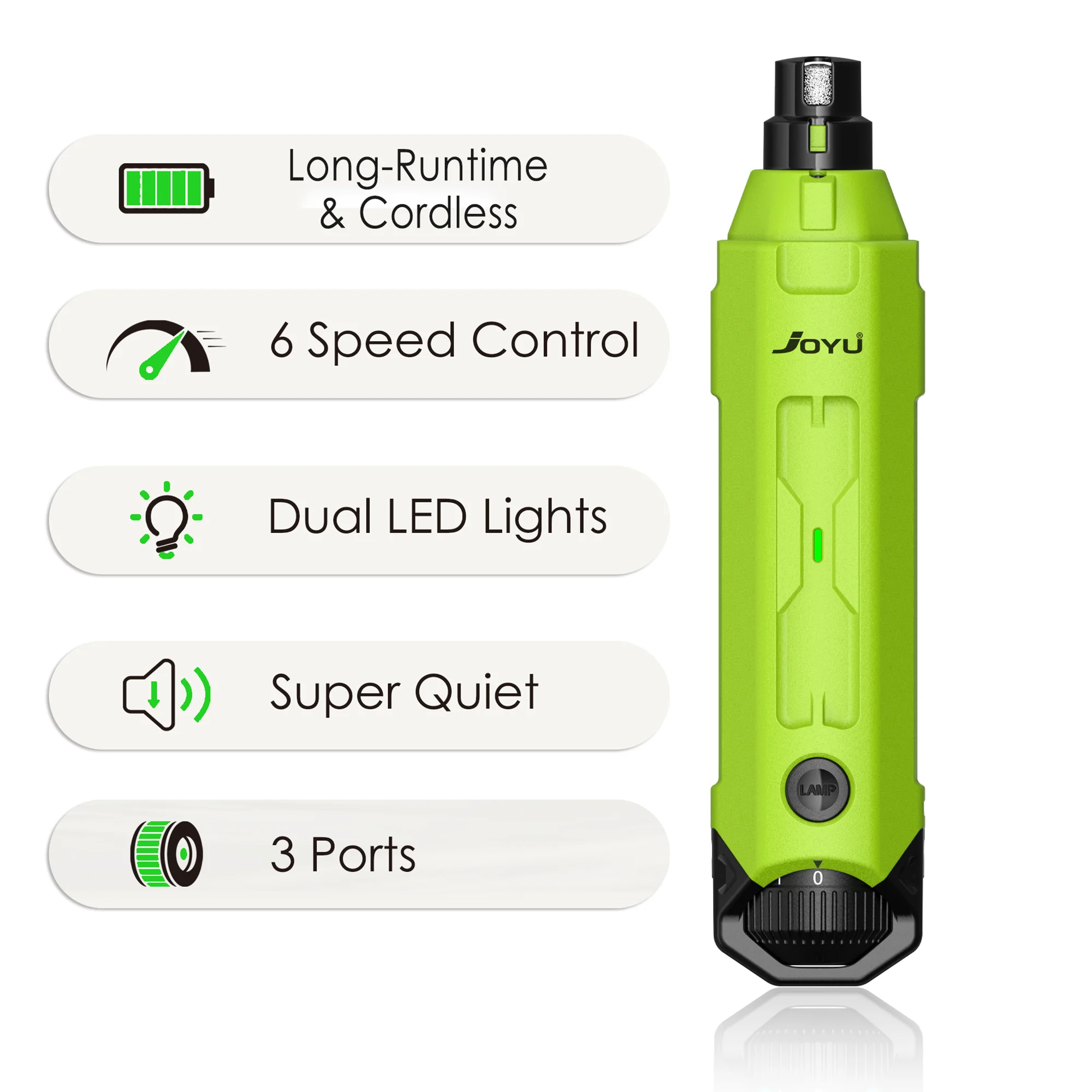 Rechargeable 6-speed dog nail grinder from Showlu Fashion Store, quiet electric pet nail trimmer for painless paw grooming.
