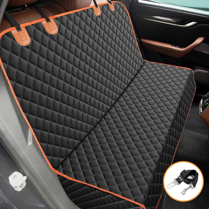 Showlu waterproof dog car seat cover with plaid nylon design, offers a pet travel hammock for secure and comfortable car rides.