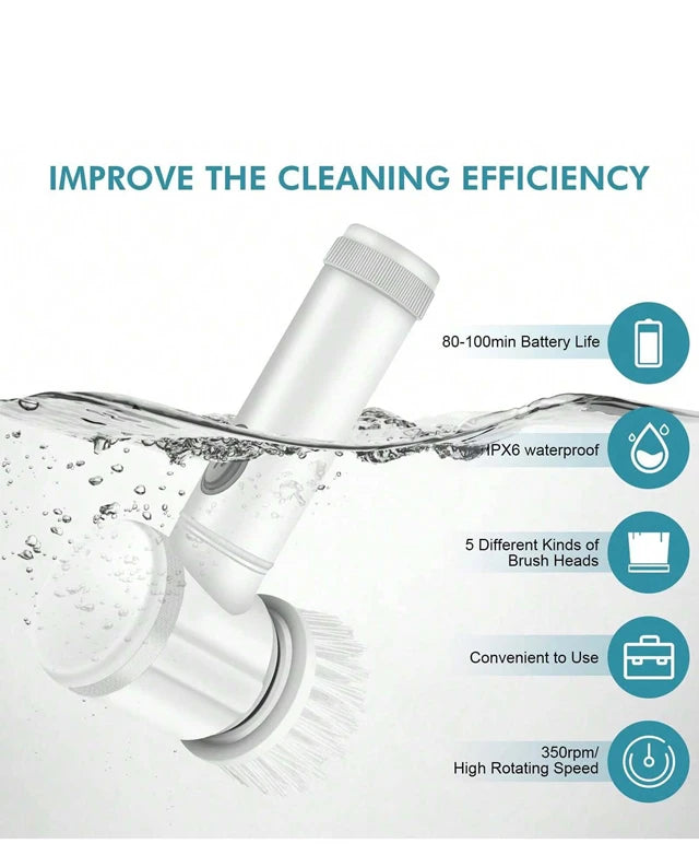 Showlu Smart General cordless electric spin scrubber with 7-in-1 cleaning brush, handheld cleaning tool for versatile surfaces.