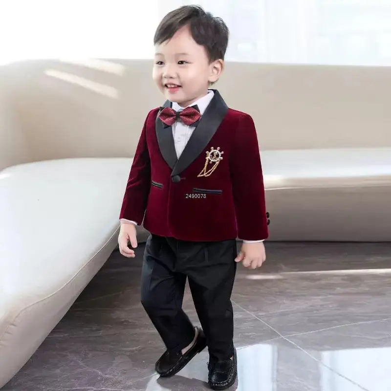 PsyMonster boys velvet blazer and pants suit by SHOWLU FASHION STORE, formal wedding tuxedo for boys, navy blue with decorative details