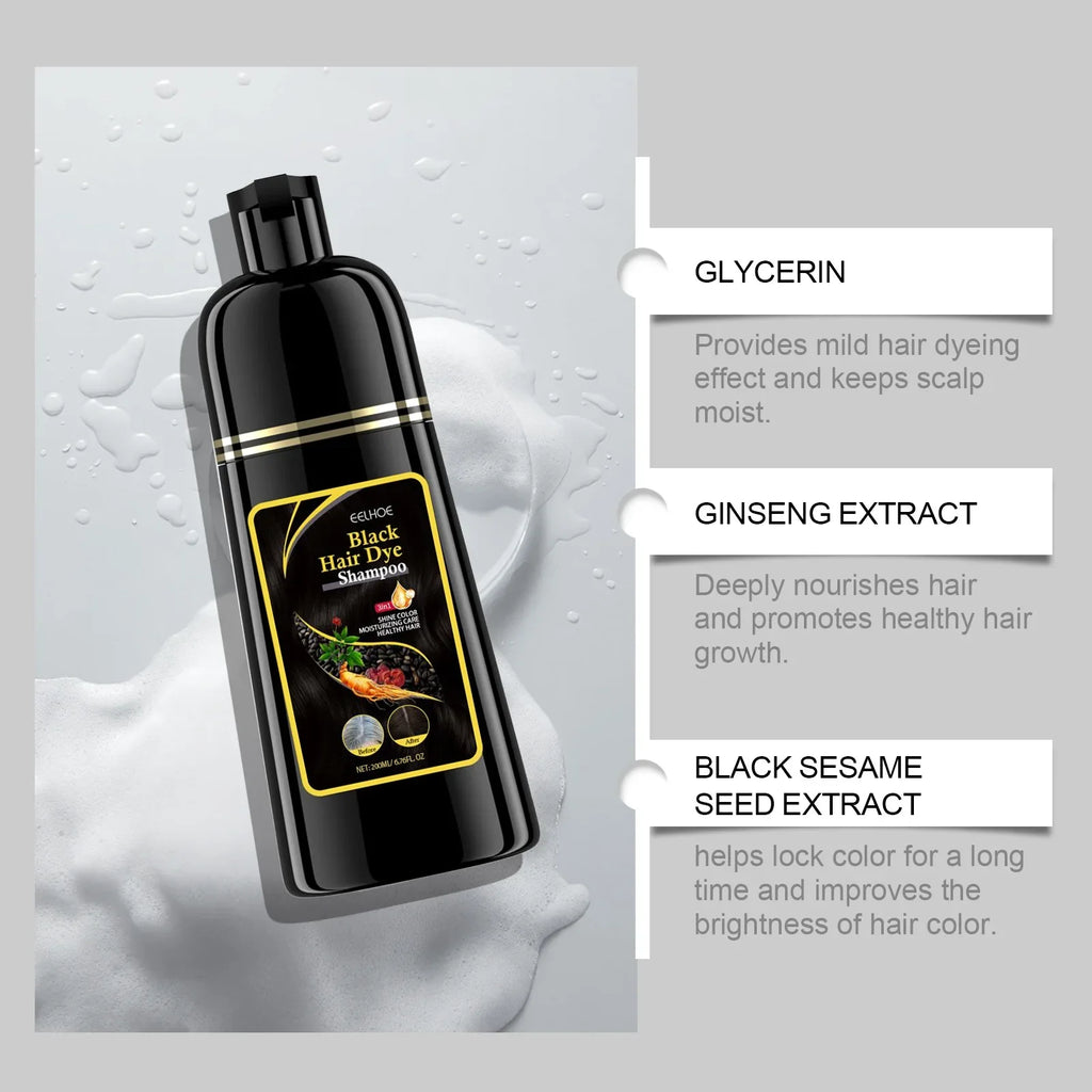 Eelhoe 3-in-1 black hair dye shampoo by SHOWLU FASHION STORE, herbal repair formula for gray hair, two bottles included