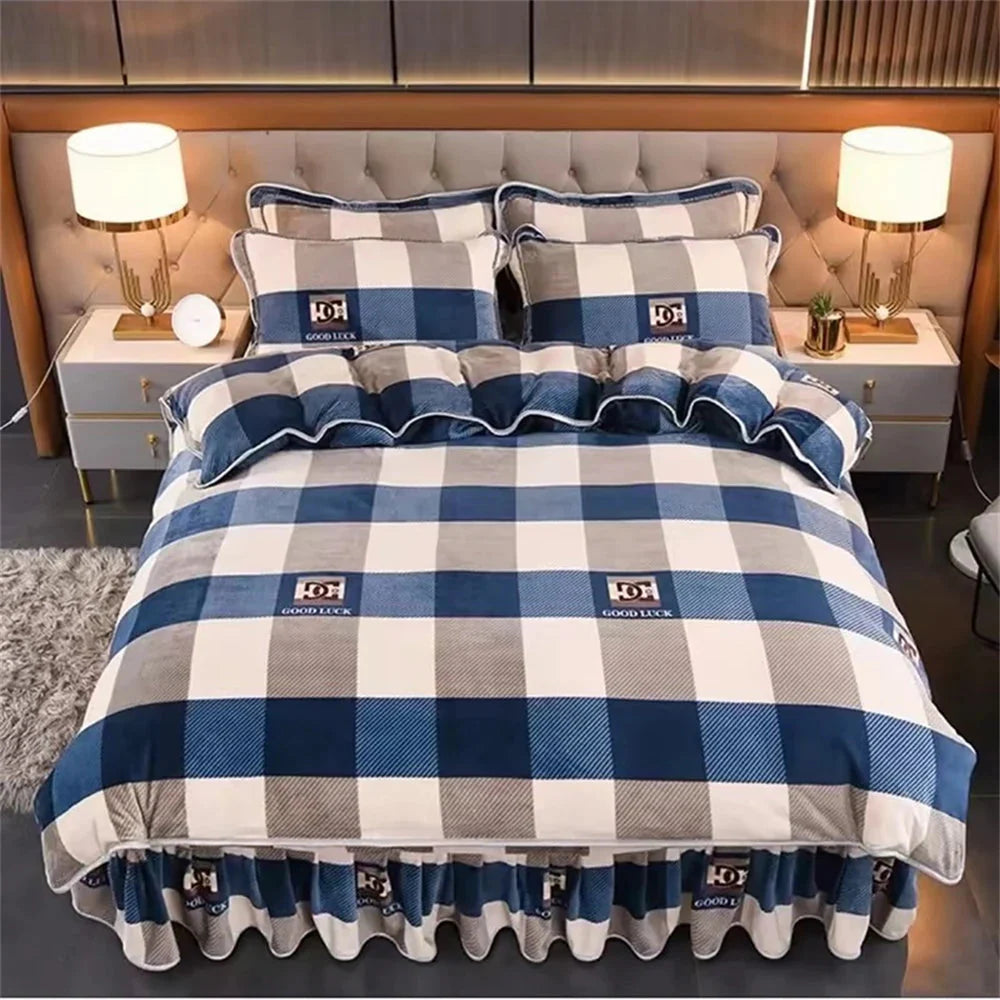 Thickened coral velvet flannel bedding set with 4-piece quilt cover from SHOWLU FASHION STORE, soft and cozy for winter comfort.