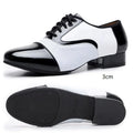 Men's modern dance shoes by Showlu Fashion, soft leather, breathable Latin and jazz style dance sneakers with a sleek square toe design.